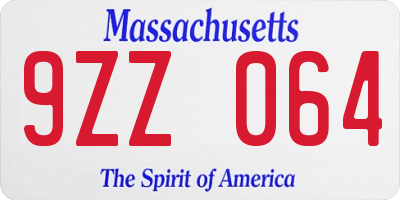 MA license plate 9ZZ064