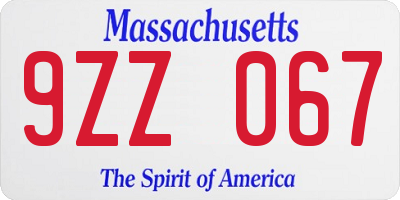 MA license plate 9ZZ067