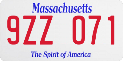 MA license plate 9ZZ071