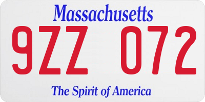 MA license plate 9ZZ072