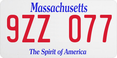 MA license plate 9ZZ077