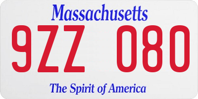 MA license plate 9ZZ080