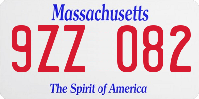 MA license plate 9ZZ082