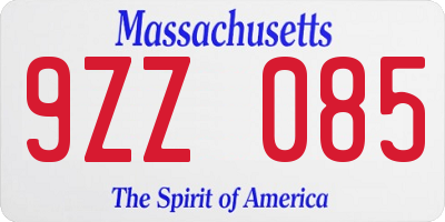 MA license plate 9ZZ085