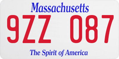 MA license plate 9ZZ087