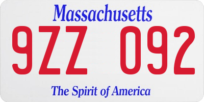 MA license plate 9ZZ092