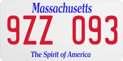 MA license plate 9ZZ093