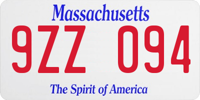 MA license plate 9ZZ094