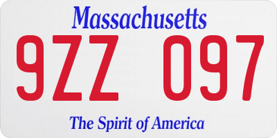 MA license plate 9ZZ097