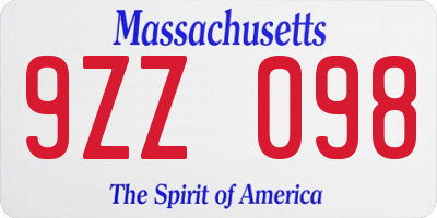 MA license plate 9ZZ098