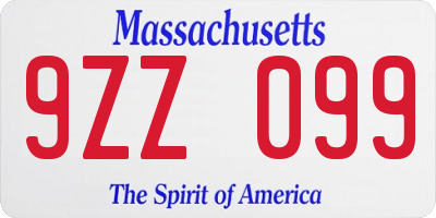 MA license plate 9ZZ099