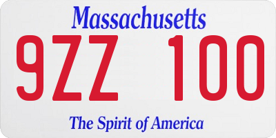 MA license plate 9ZZ100