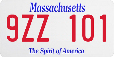 MA license plate 9ZZ101