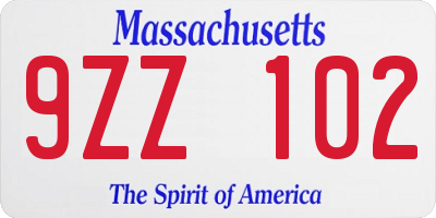 MA license plate 9ZZ102