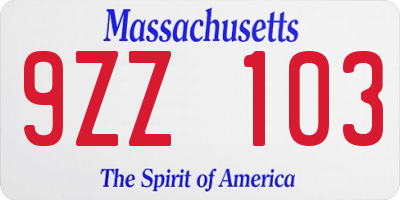 MA license plate 9ZZ103