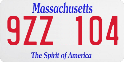 MA license plate 9ZZ104