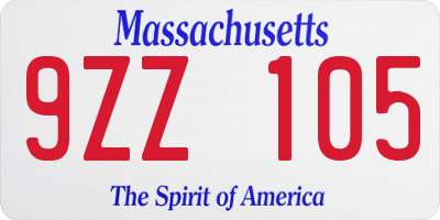 MA license plate 9ZZ105