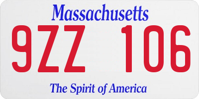 MA license plate 9ZZ106