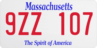 MA license plate 9ZZ107