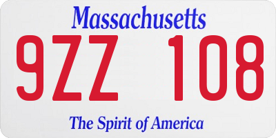 MA license plate 9ZZ108