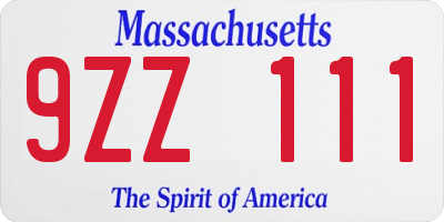 MA license plate 9ZZ111