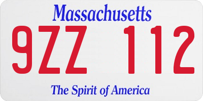 MA license plate 9ZZ112