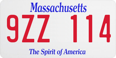 MA license plate 9ZZ114