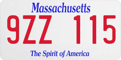 MA license plate 9ZZ115