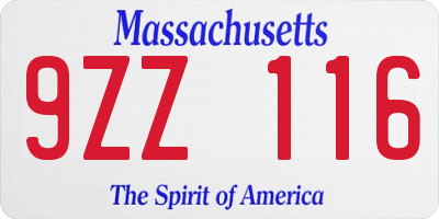 MA license plate 9ZZ116