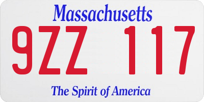 MA license plate 9ZZ117