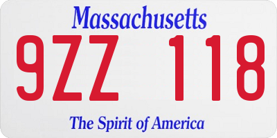 MA license plate 9ZZ118