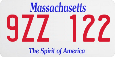 MA license plate 9ZZ122