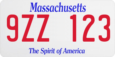 MA license plate 9ZZ123