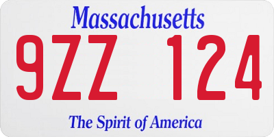 MA license plate 9ZZ124