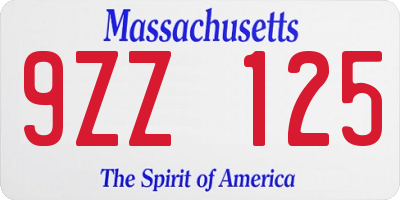 MA license plate 9ZZ125