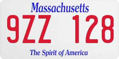 MA license plate 9ZZ128