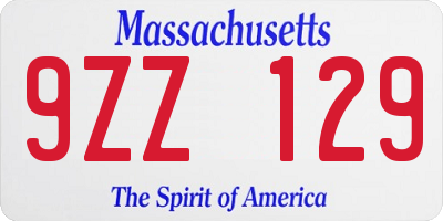 MA license plate 9ZZ129