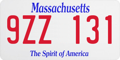 MA license plate 9ZZ131