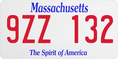 MA license plate 9ZZ132