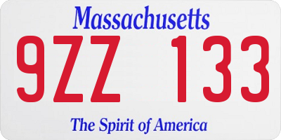 MA license plate 9ZZ133