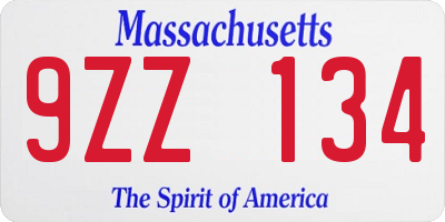 MA license plate 9ZZ134