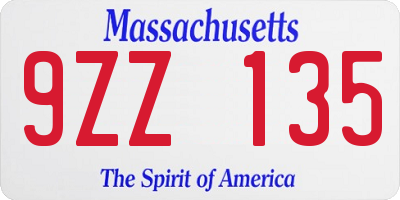 MA license plate 9ZZ135