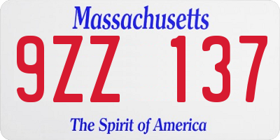 MA license plate 9ZZ137