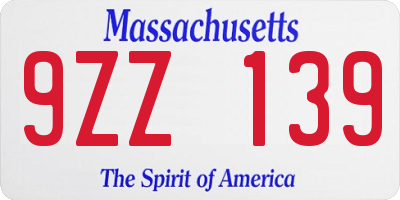 MA license plate 9ZZ139