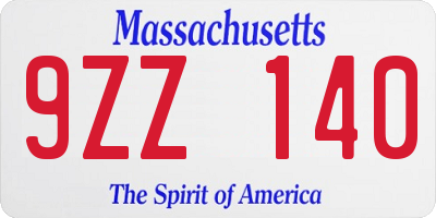 MA license plate 9ZZ140