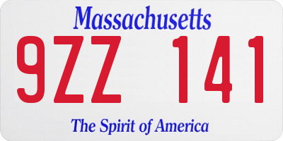 MA license plate 9ZZ141