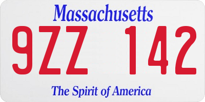MA license plate 9ZZ142