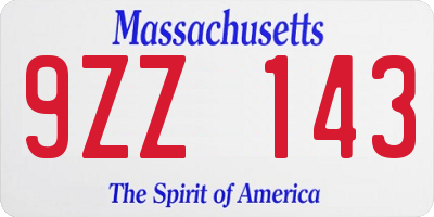 MA license plate 9ZZ143