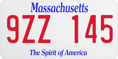 MA license plate 9ZZ145