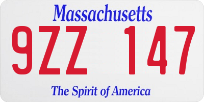 MA license plate 9ZZ147